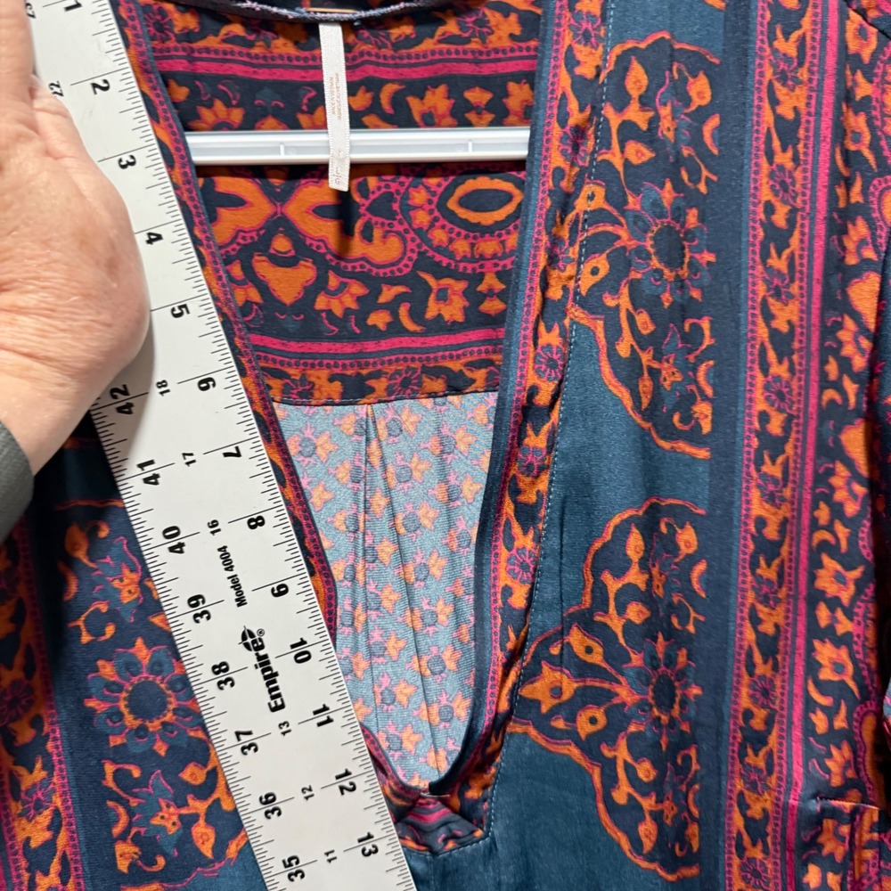 Free People Mini Dress Womens Large Teal Orange Excellent Boho Medallion Print - Picture 6 of 9